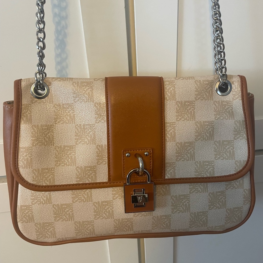 Steve Madden Tan and Cream Checkered Shoulder Bag